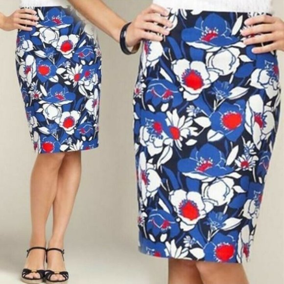 Talbots Dresses & Skirts - 🎉🎉HP🎉🎉 Talbots Pencil Lined Skirt Blue Red Black Work career Floral Size 16